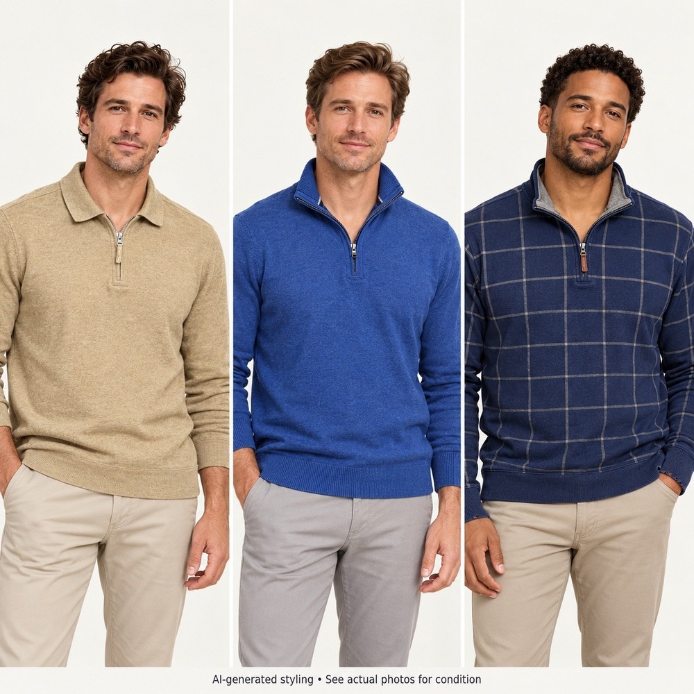 Quarter Zip Sweater Bundle 3 Mens Sz L Banana Republic Cremieux Lands End Cotton